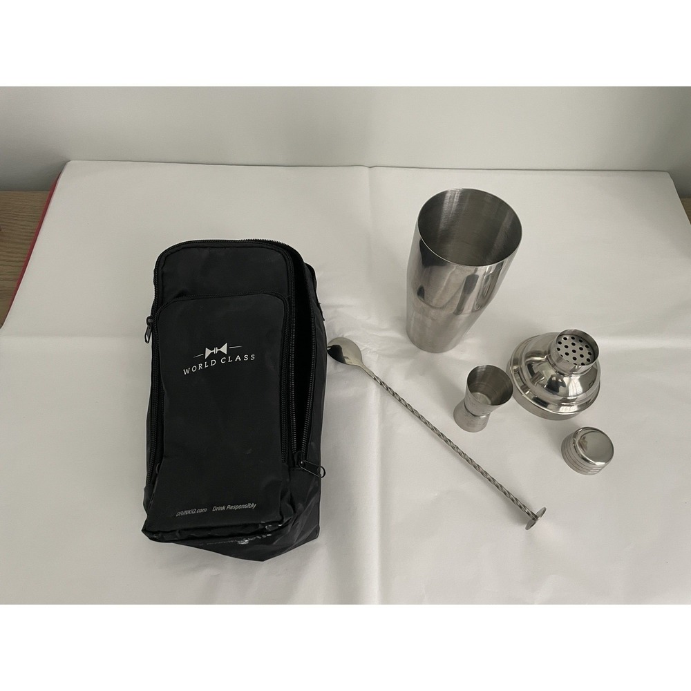 World Class Stainless Steel Bartender Kit Cocktail Shaker Jigger Spoon with Bag